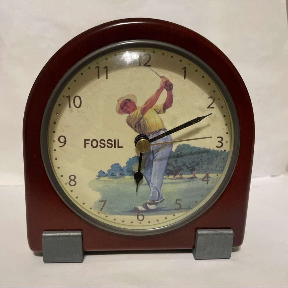Fossil Golf-Themed Vintage table side  Clock with Brown mahogany wood Frame